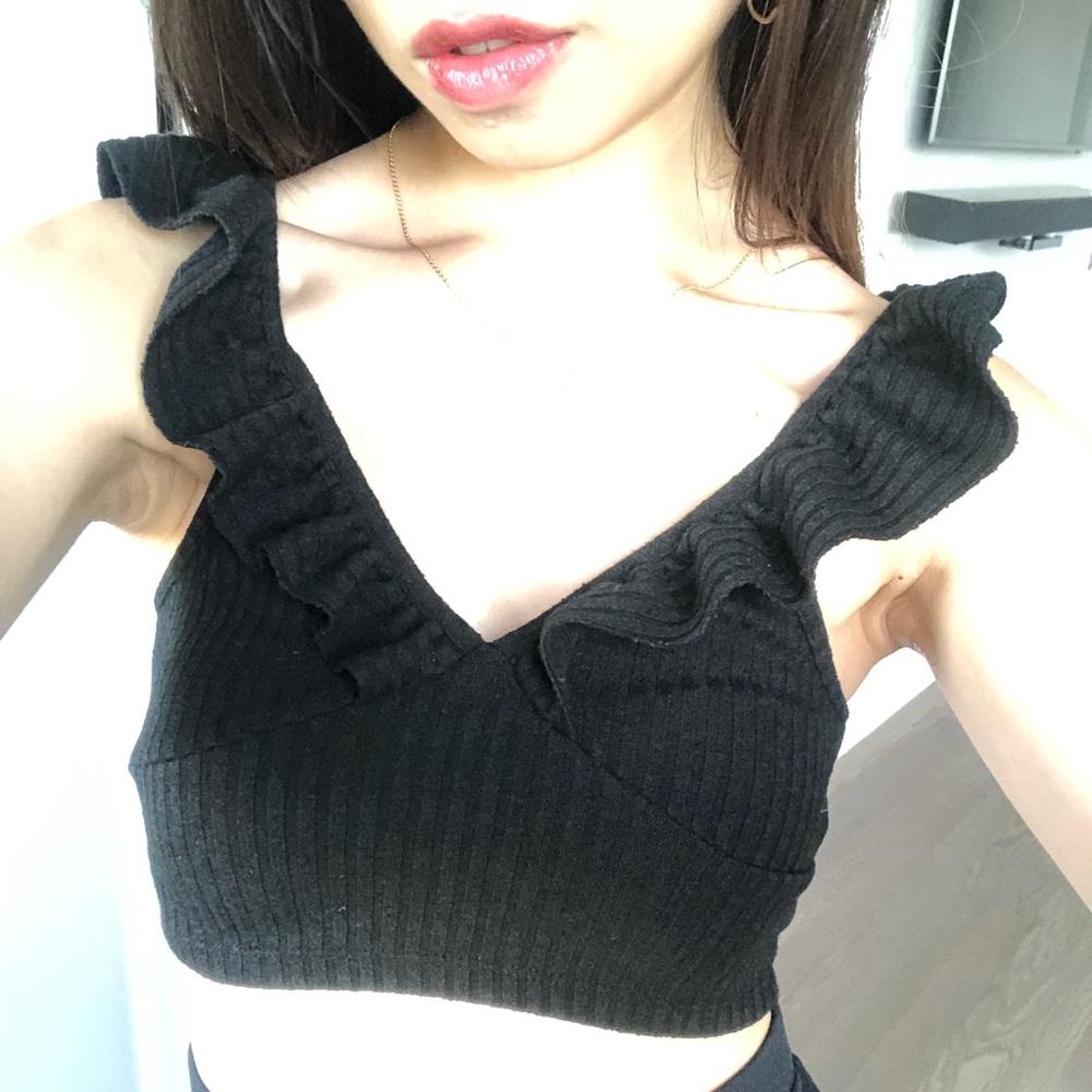 Black ruffle crop top